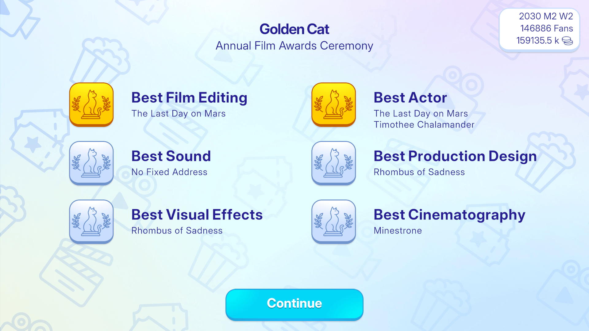 Movie Tycoon screenshot — the Golden Cat annual film awards ceremony